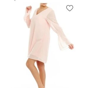 Mary &‎ MABEL Blush Pink Chiffon Dress V Neck Long Bell Sleeve Flowy Tunic Mini